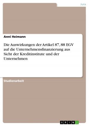 Cover of the book Die Auswirkungen der Artikel 87, 88 EGV auf die Unternehmensfinanzierung aus Sicht der Kreditinstitute und der Unternehmen by Hendrik Schöler