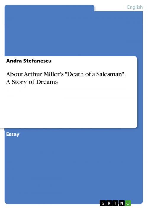Cover of the book About Arthur Miller's 'Death of a Salesman'. A Story of Dreams by Andra Stefanescu, GRIN Publishing