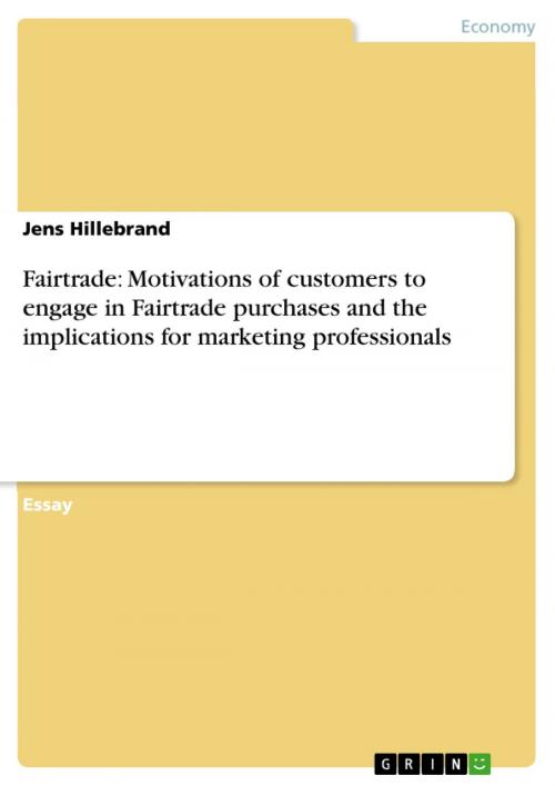 Cover of the book Fairtrade: Motivations of customers to engage in Fairtrade purchases and the implications for marketing professionals by Jens Hillebrand, GRIN Verlag