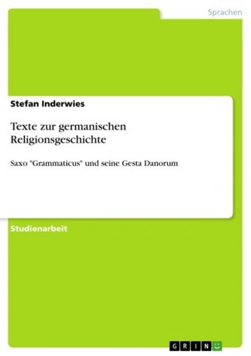 Cover of the book Texte zur germanischen Religionsgeschichte by Stefan Inderwies, GRIN Verlag