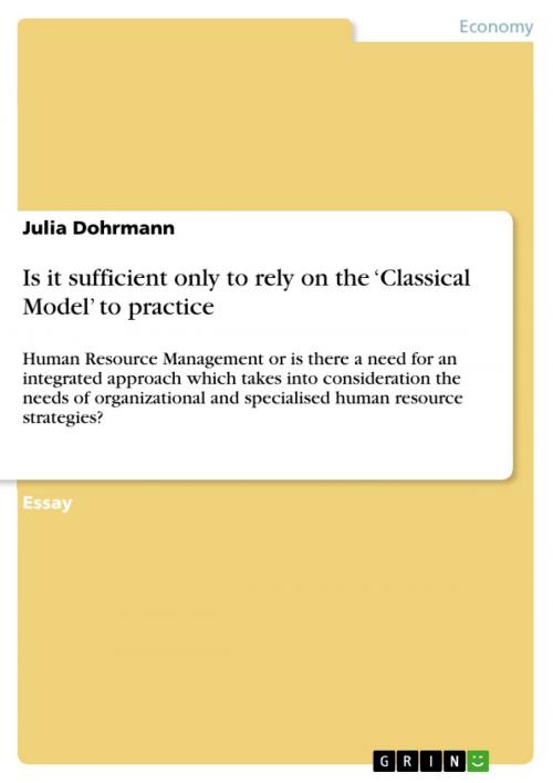 Cover of the book Is it sufficient only to rely on the 'Classical Model' to practice by Julia Dohrmann, GRIN Publishing