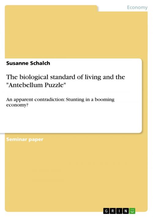 Cover of the book The biological standard of living and the 'Antebellum Puzzle' by Susanne Schalch, GRIN Publishing