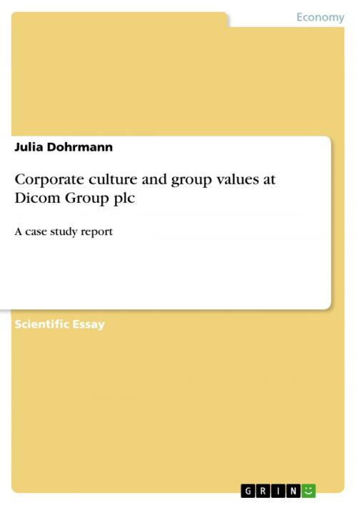 Cover of the book Corporate culture and group values at Dicom Group plc by Julia Dohrmann, GRIN Publishing