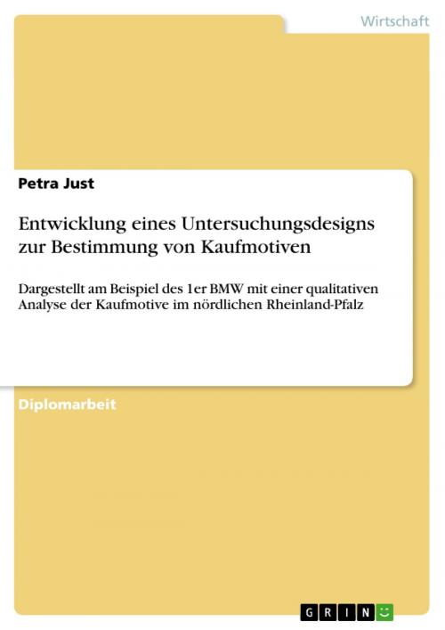 Cover of the book Entwicklung eines Untersuchungsdesigns zur Bestimmung von Kaufmotiven by Petra Just, GRIN Verlag