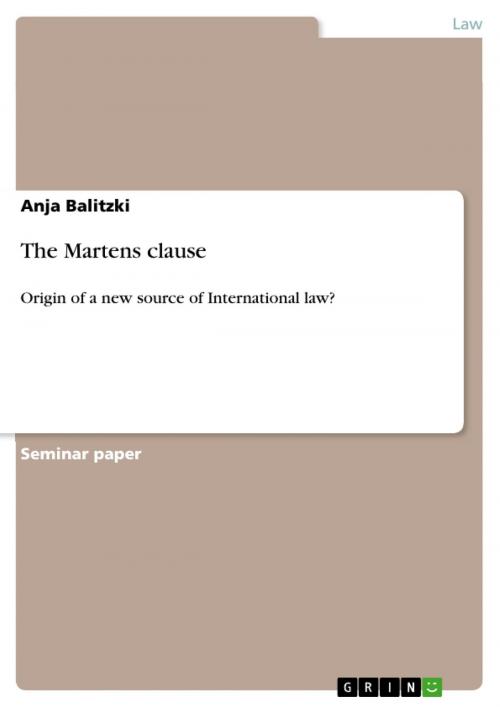 Cover of the book The Martens clause by Anja Balitzki, GRIN Publishing