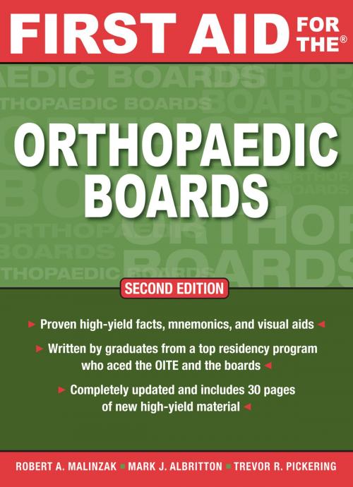 Cover of the book First Aid for the Orthopaedic Boards, Second Edition by Robert A. Malinzak, Mark J. Albritton, Trevor R Pickering, McGraw-Hill Education