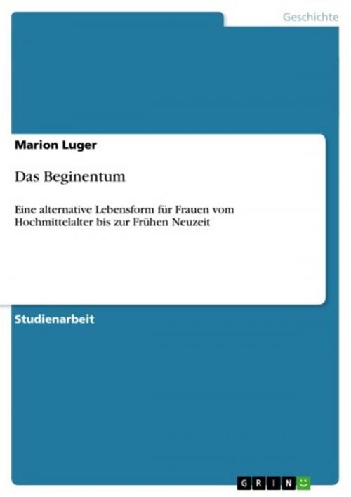 Cover of the book Das Beginentum by Marion Luger, GRIN Verlag