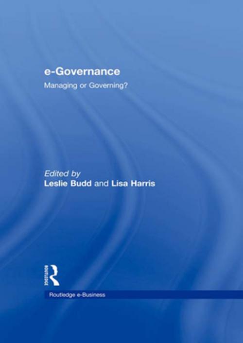 Cover of the book e-Governance by , Taylor and Francis