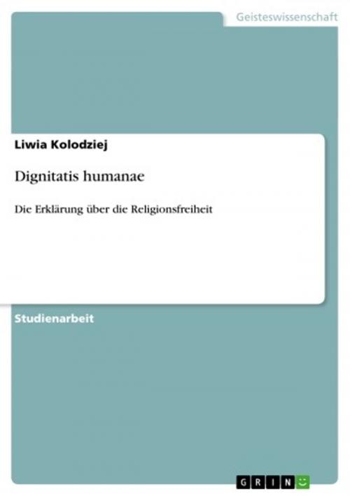 Cover of the book Dignitatis humanae by Liwia Kolodziej, GRIN Verlag