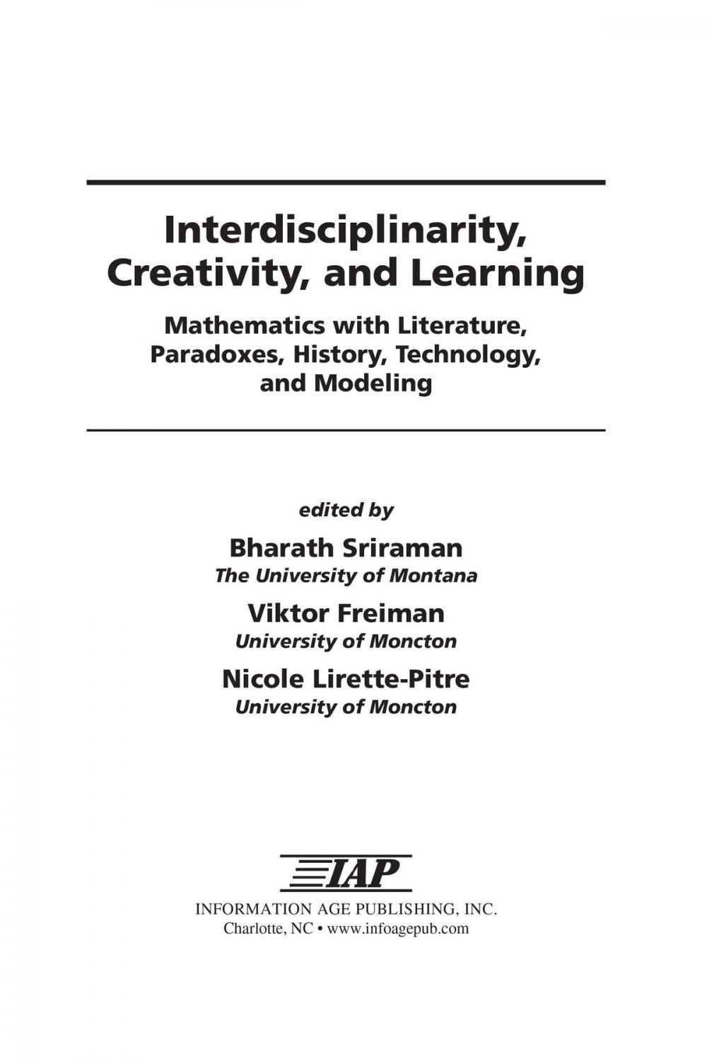 Big bigCover of Interdisciplinarity, Creativity, and Learning