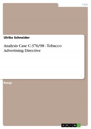 Cover of the book Analysis Case C-376/98 - Tobacco Advertising Directive by Grabau-Stiftung