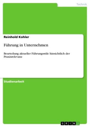 Cover of the book Führung in Unternehmen by Jasmin Ostermeyer