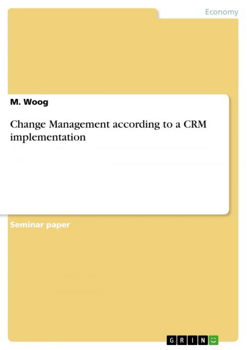 Cover of the book Change Management according to a CRM implementation by M. Woog, GRIN Publishing