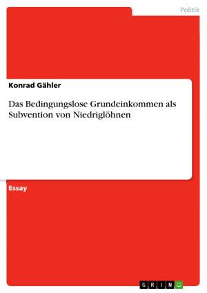 Cover of the book Das Bedingungslose Grundeinkommen als Subvention von Niedriglöhnen by Laura Näder