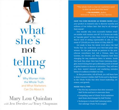 Cover of the book What She's Not Telling You: Why Women Hide The Whole Truth And What Marketers Can Do About It by Mary Lou Quinlan, Green Leaf Book Group