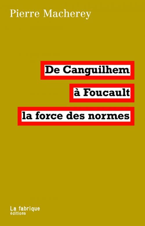 Cover of the book De Canguilhem à Foucault, la force des normes by Pierre Macherey, La fabrique éditions