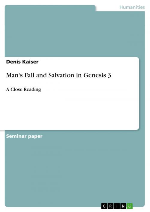 Cover of the book Man's Fall and Salvation in Genesis 3 by Denis Kaiser, GRIN Publishing