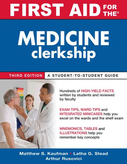 Cover of the book First Aid for the Medicine Clerkship, Third Edition by Matthew S. Kaufman, Latha Ganti, Arthur Rusovici, McGraw-Hill Education
