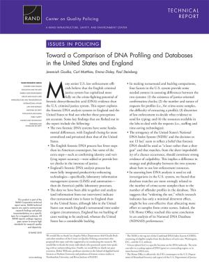 Cover of Toward a Comparison of DNA Profiling and Databases in the United States and England