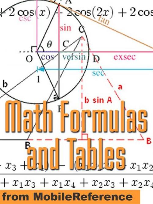 Cover of the book Math Formulas And Tables: Algebra, Trigonometry, Geometry, Linear Algebra, Calculus, Statistics. Tables Of Integrals, Identities, Transforms & More (Mobi Study Guides) by MobileReference, MobileReference