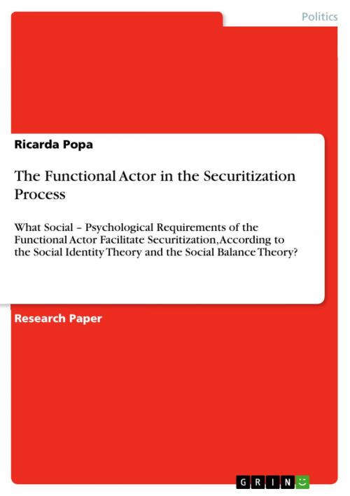 Cover of the book The Functional Actor in the Securitization Process by Ricarda Popa, GRIN Publishing