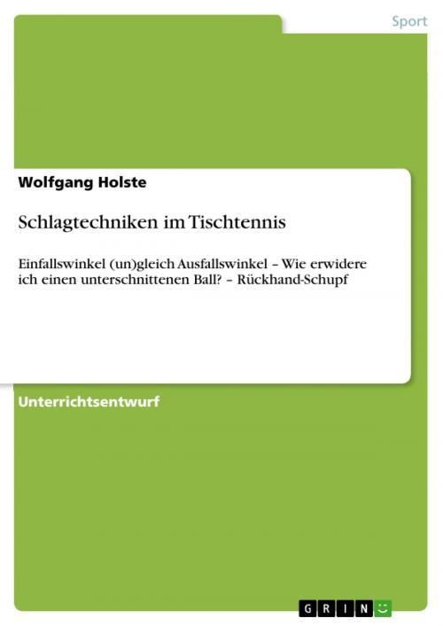 Cover of the book Schlagtechniken im Tischtennis by Wolfgang Holste, GRIN Verlag