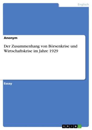 Cover of the book Der Zusammenhang von Börsenkrise und Wirtschaftskrise im Jahre 1929 by Timo Duits
