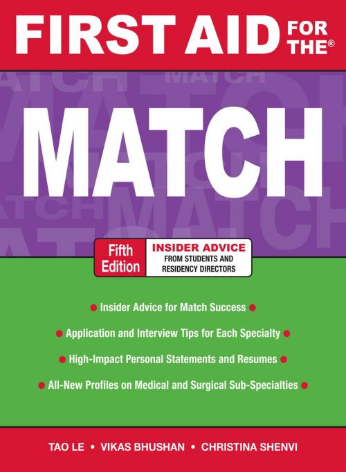 Cover of the book First Aid for the Match, Fifth Edition by Christina Shenvi, Tao Le, Vikas Bhushan, McGraw-Hill Education