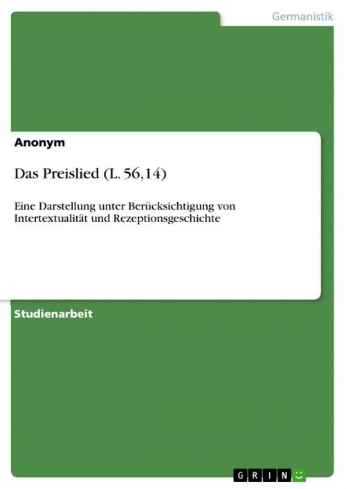 Cover of the book Das Preislied (L. 56,14) by Anonym, GRIN Verlag