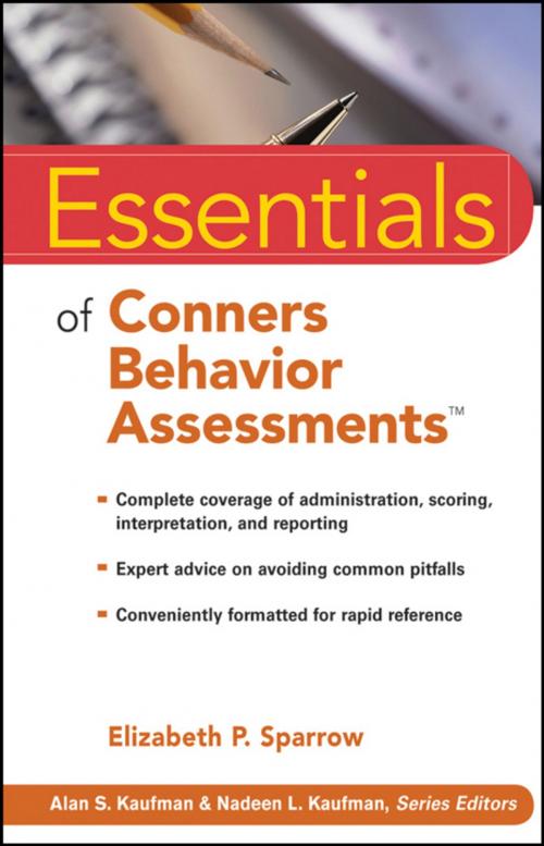Cover of the book Essentials of Conners Behavior Assessments by Elizabeth P. Sparrow, Wiley