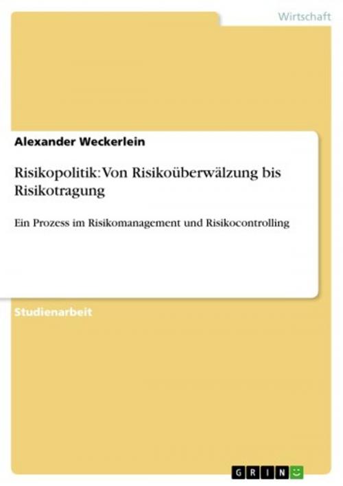 Cover of the book Risikopolitik: Von Risikoüberwälzung bis Risikotragung by Alexander Weckerlein, GRIN Verlag
