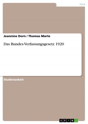 Cover of the book Das Bundes-Verfassungsgesetz 1920 by Renate Bagossy