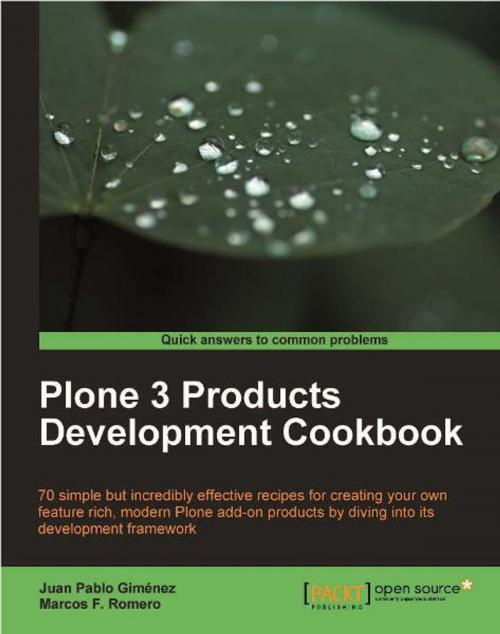Cover of the book Plone 3 Products Development Cookbook by Juan Pablo Gimenez, Marcos F. Romero, Packt Publishing