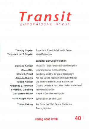 Cover of the book Transit 40. Europäische Revue by Jürgen  Osterhammel, Thomas  Schwinn, Nancy Fraser, Krzysztof Michalski, Klaus Nellen