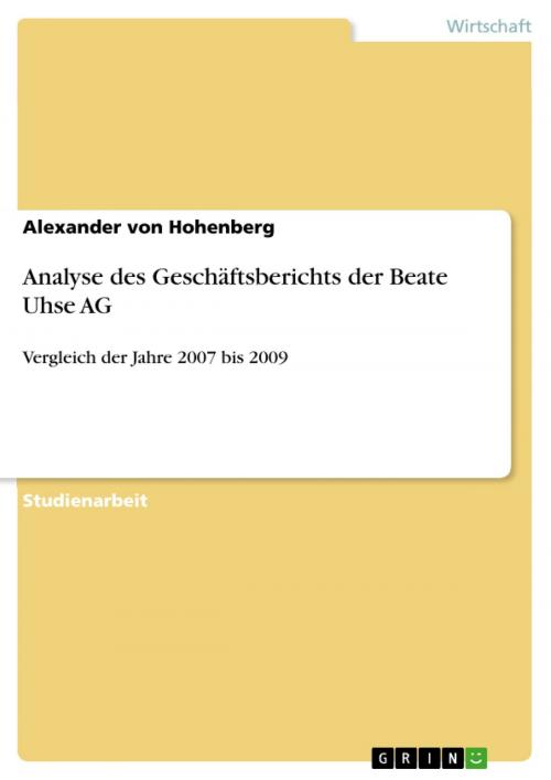 Cover of the book Analyse des Geschäftsberichts der Beate Uhse AG by Alexander von Hohenberg, GRIN Verlag