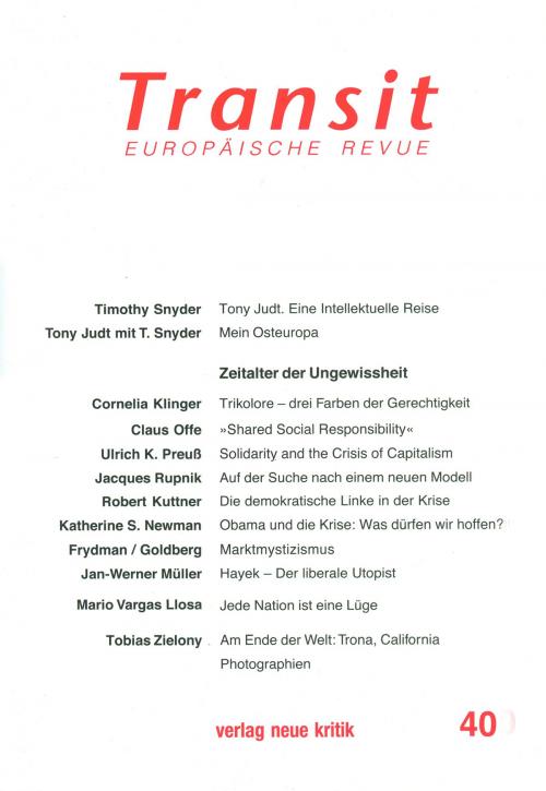 Cover of the book Transit 40. Europäische Revue by Ulrich K. Preuß, Claus Offe, Timothy Snyder, Krzysztof Michalski, Klaus Nellen, Verlag Neue Kritik