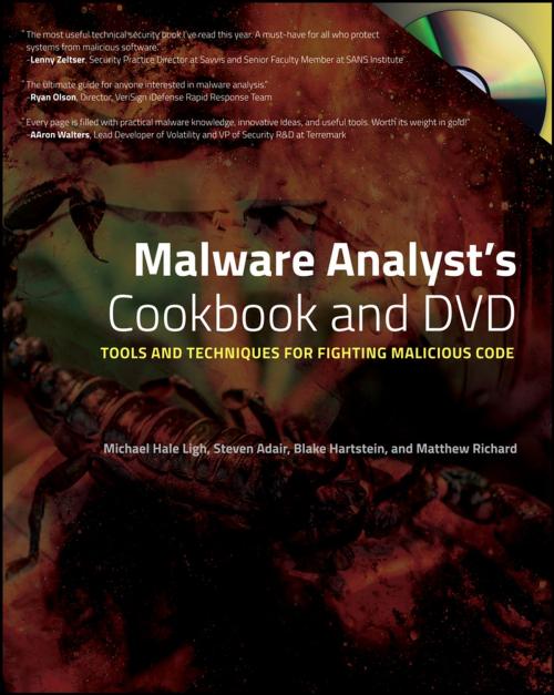 Cover of the book Malware Analyst's Cookbook and DVD by Michael Ligh, Steven Adair, Blake Hartstein, Matthew Richard, Wiley