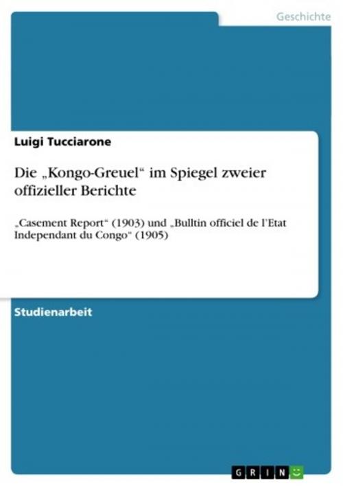 Cover of the book Die 'Kongo-Greuel' im Spiegel zweier offizieller Berichte by Luigi Tucciarone, GRIN Verlag
