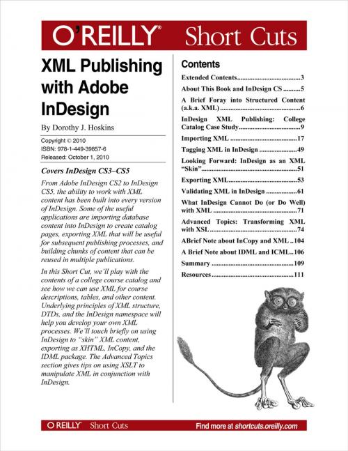 Cover of the book XML Publishing with Adobe InDesign by Dorothy J. Hoskins, O'Reilly Media