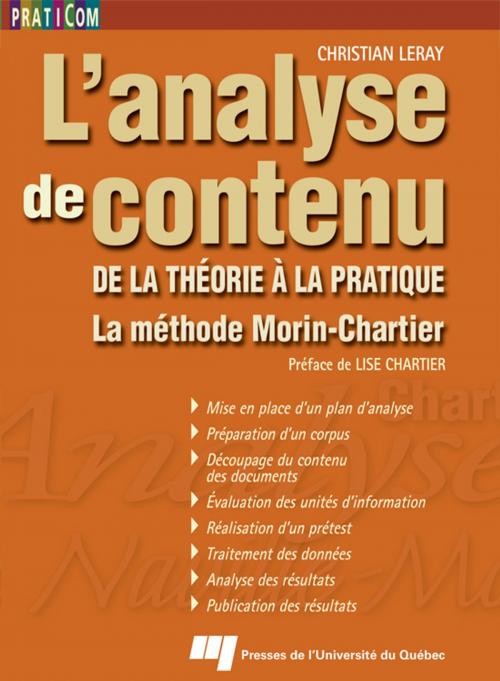 Cover of the book L'analyse de contenu by Christian Leray, Presses de l'Université du Québec