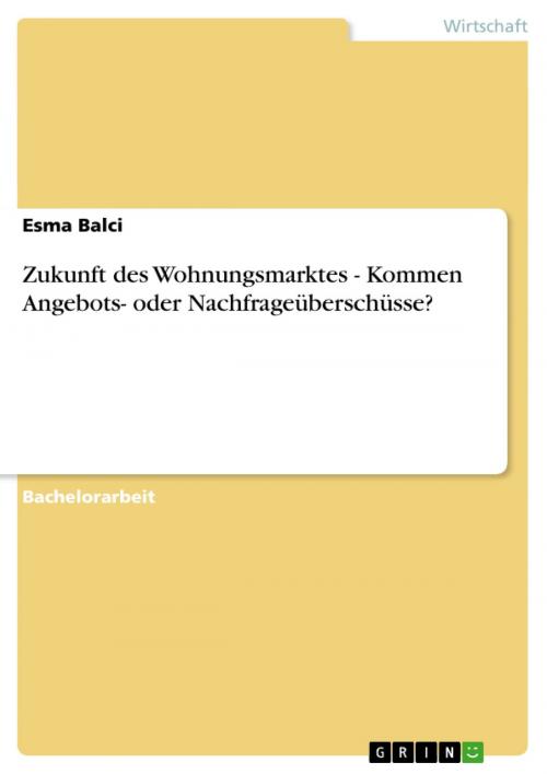 Cover of the book Zukunft des Wohnungsmarktes - Kommen Angebots- oder Nachfrageüberschüsse? by Esma Balci, GRIN Verlag