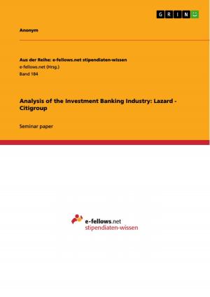 Cover of the book Analysis of the Investment Banking Industry: Lazard - Citigroup by Sonja Sickert