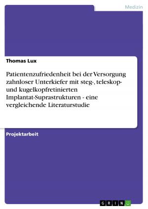 Cover of the book Patientenzufriedenheit bei der Versorgung zahnloser Unterkiefer mit steg-, teleskop- und kugelkopfretinierten Implantat-Suprastrukturen - eine vergleichende Literaturstudie by Frank Walzel
