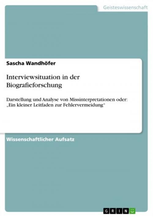 Cover of the book Interviewsituation in der Biografieforschung by Sascha Wandhöfer, GRIN Verlag