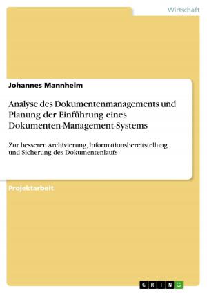 Cover of the book Analyse des Dokumentenmanagements und Planung der Einführung eines Dokumenten-Management-Systems by Simone Stamp