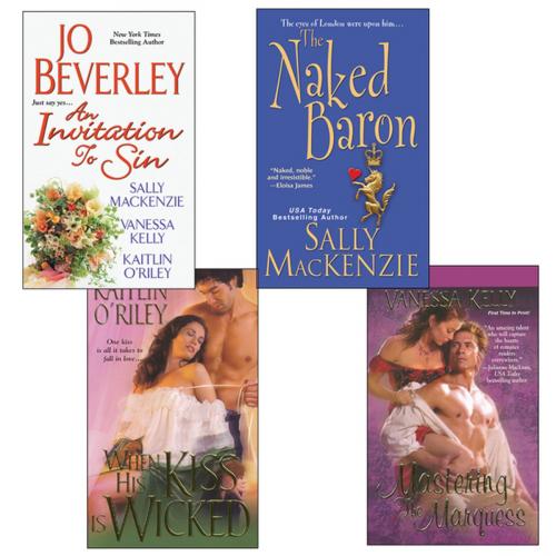 Cover of the book Hot Historicals Bundle with An Invitation to Sin, The Naked Baron, When His Kiss Is Wicked, & Mastering the Marquess by Sally MacKenzie, Vanessa Kelly, Kaitlin O'Riley, Jo Beverley, Kensington