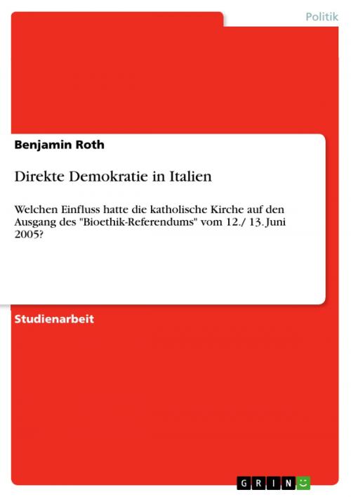 Cover of the book Direkte Demokratie in Italien by Benjamin Roth, GRIN Verlag