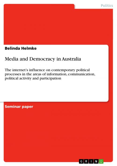 Cover of the book Media and Democracy in Australia by Belinda Helmke, GRIN Verlag