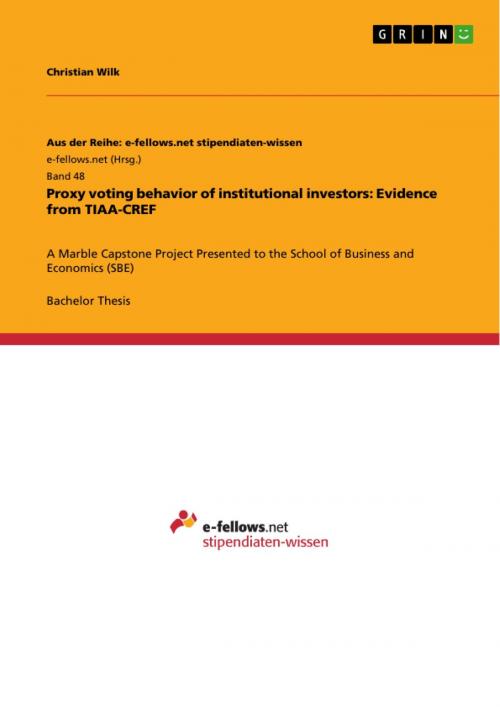 Cover of the book Proxy voting behavior of institutional investors: Evidence from TIAA-CREF by Christian Wilk, GRIN Verlag