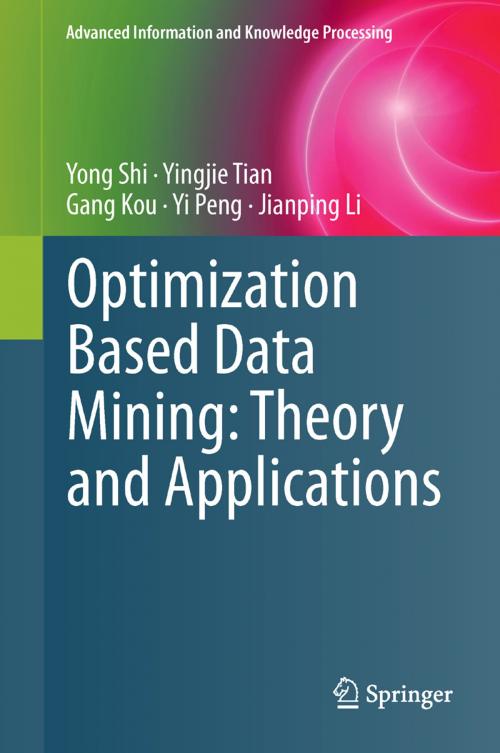 Cover of the book Optimization Based Data Mining: Theory and Applications by Yong Shi, Yingjie Tian, Gang Kou, Yi Peng, Jianping Li, Springer London